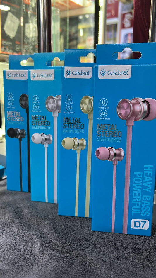 Celebrat D7 Metal Stereo Earphones – Heavy Bass Wired Earphones with Mic & Music Control
