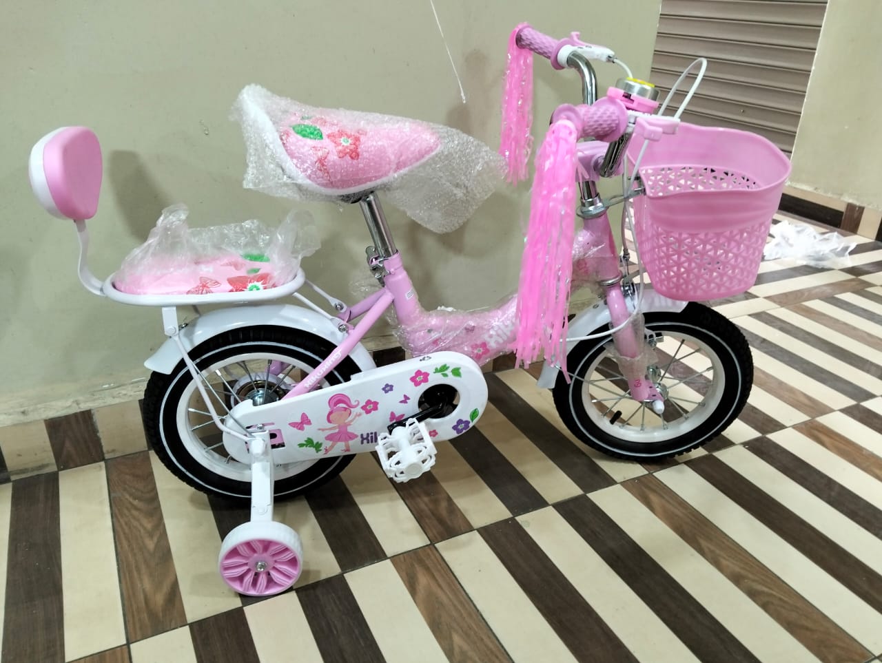 Kids Size 12 Bicycle – Training Bike with Basket & Support Wheels (Blue / Pink / Red)