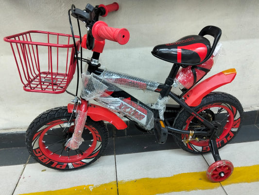Kids Size 12 Bicycle – Training Bike with Basket & Support Wheels (Blue / Pink / Red)