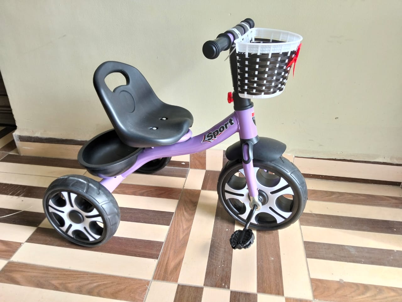 Kids Sport Tricycle – 3-Wheel Pedal Bike with Basket (Red / Blue / Yellow / Purple)