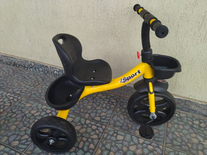 Kids Sport Tricycle – 3-Wheel Pedal Bike with Basket (Red / Blue / Yellow / Purple)
