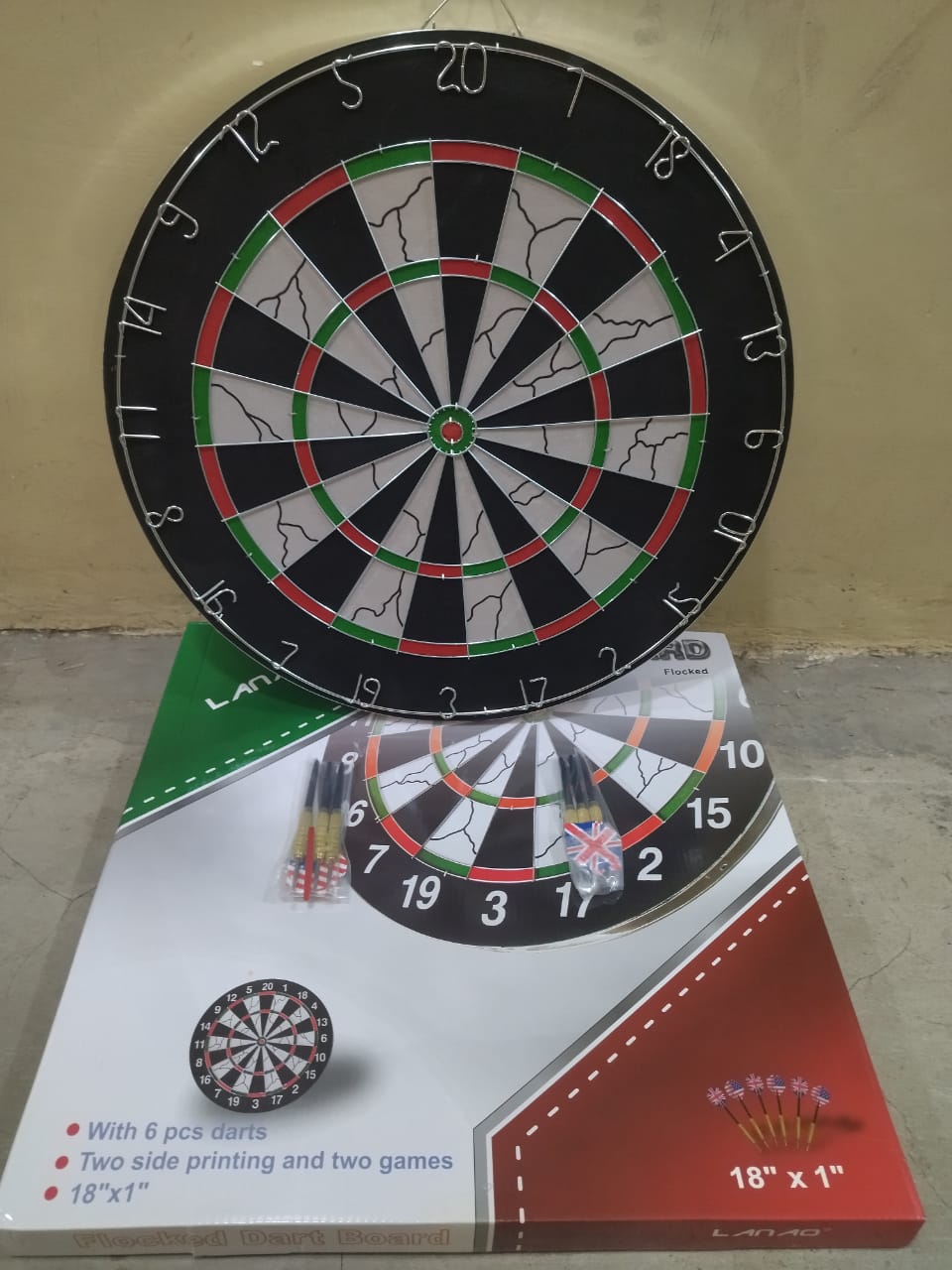 Professional Double-Sided Dart Board 18" with 6 Steel-Tip Darts