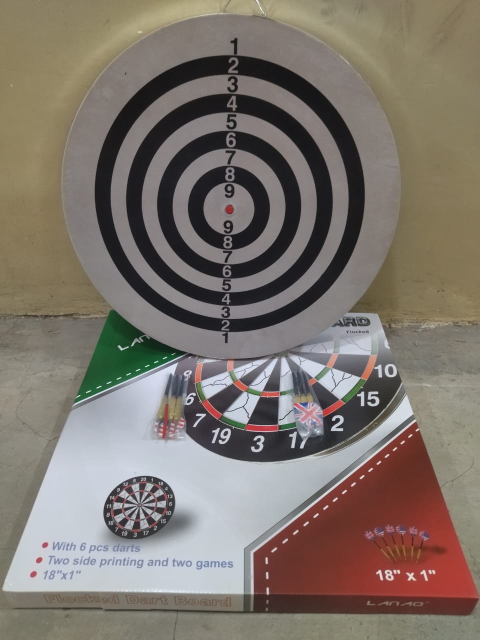 Professional Double-Sided Dart Board 18" with 6 Steel-Tip Darts