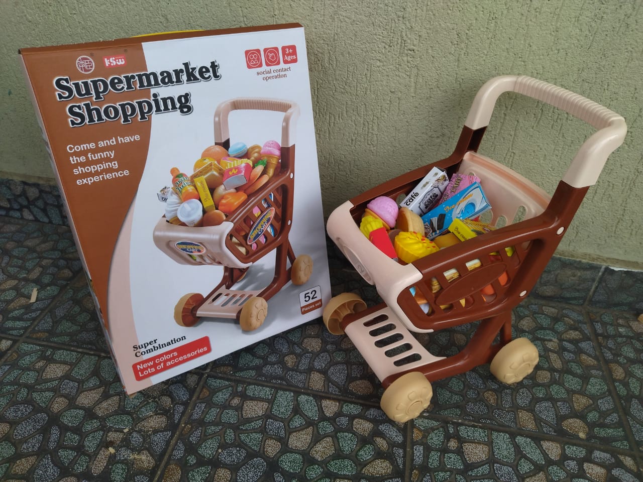 Kids Shopping Cart Play Set – 52PCS Supermarket Toy with Groceries & Accessories