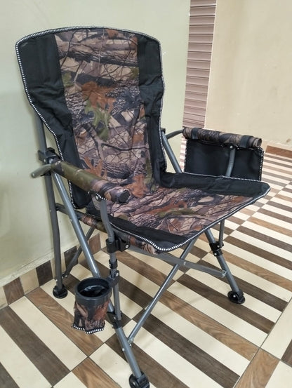 Heavy Duty Foldable Camping Chair – Portable Outdoor Seat with Cup Holder & Armrest