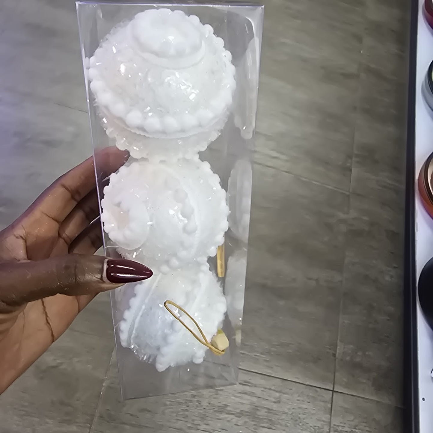 White Beaded 3pc Christmas Ball Set