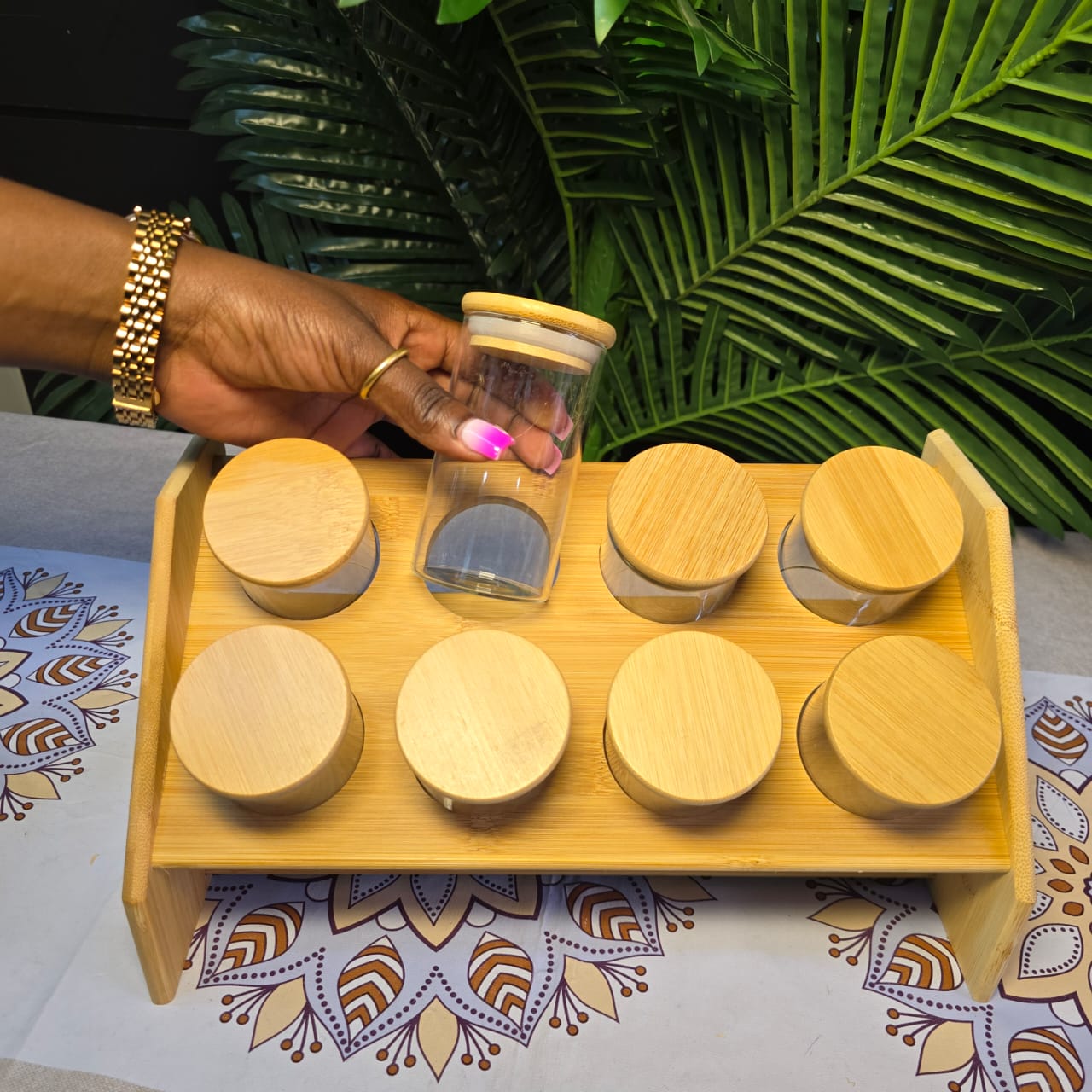 Spice Jars Set with Bamboo Stand