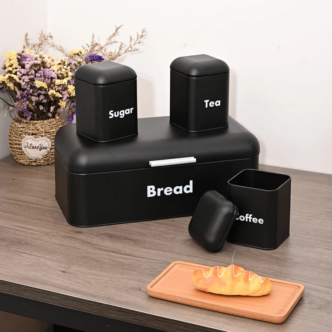 Alloy Bread Bin with Three Canister Set