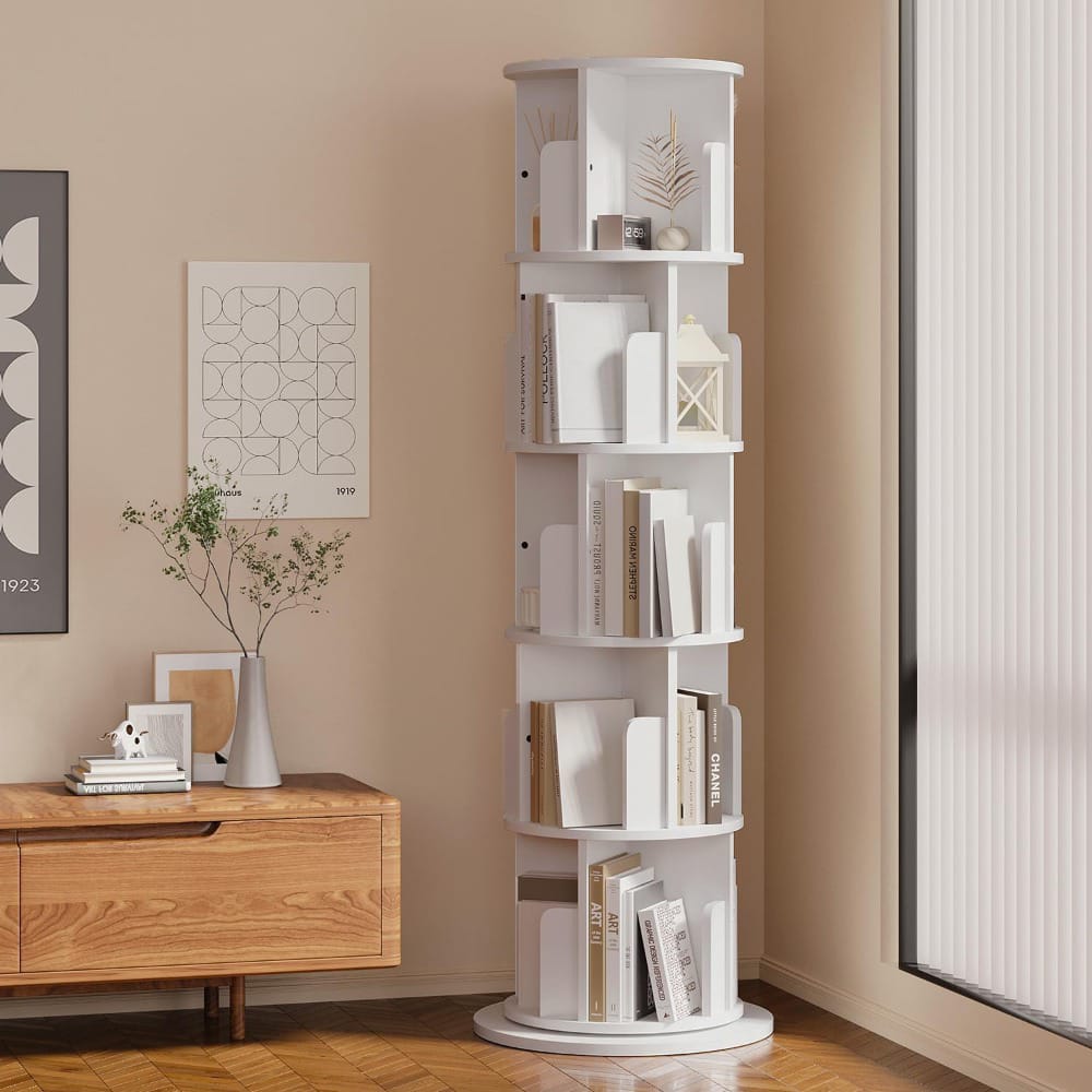5-Tier 360° Stackable Bookshelf Organizer with Wheels