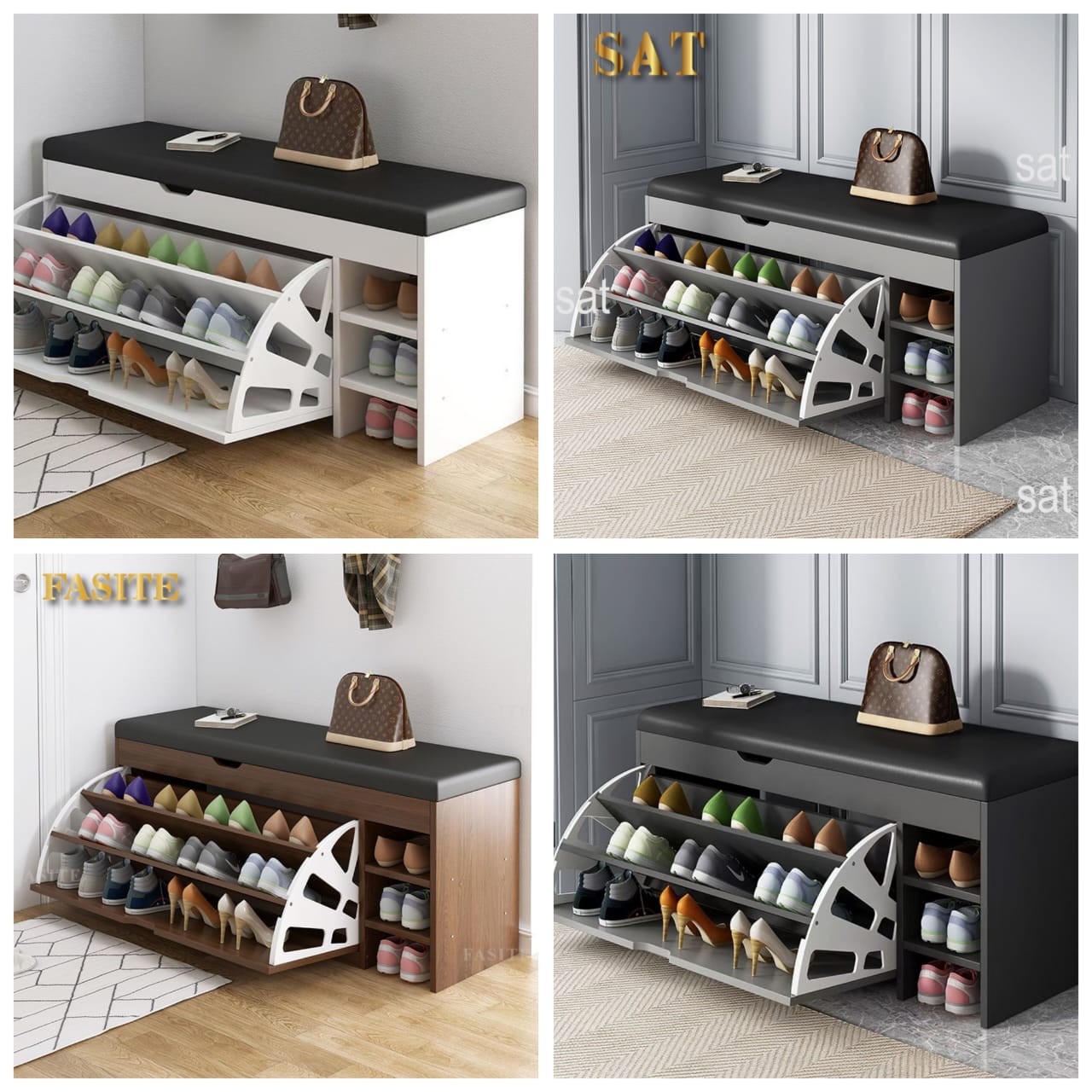 Modern Bucket Flip Shoe Rack/Cabinet with Cushioned Seat