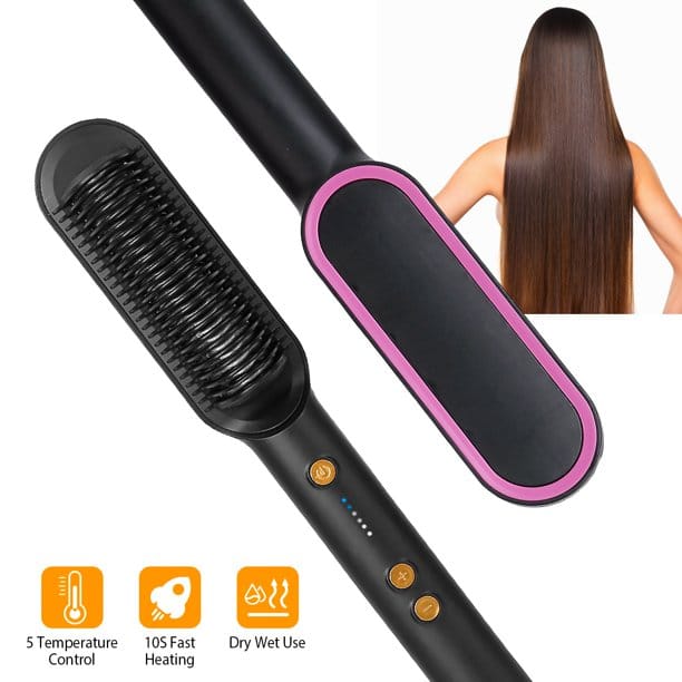 Electric Hair Straightener Comb with Rotating Brush