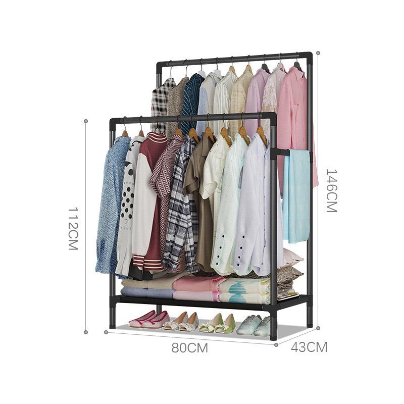 Double Pole Clothing Rack with Lower Storage Shelf