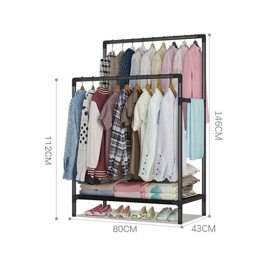 Double Pole Clothing Rack with Lower Storage Shelf
