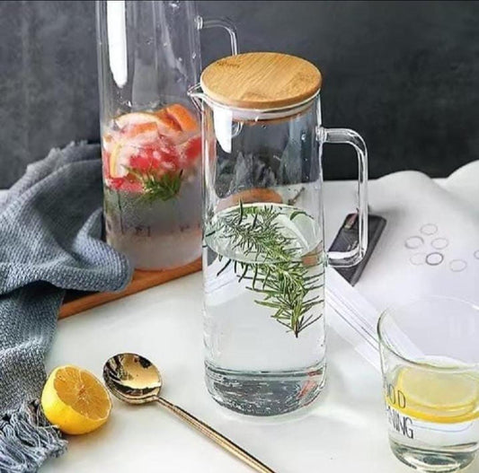 Elegant Glass Pitcher with Wooden Lid