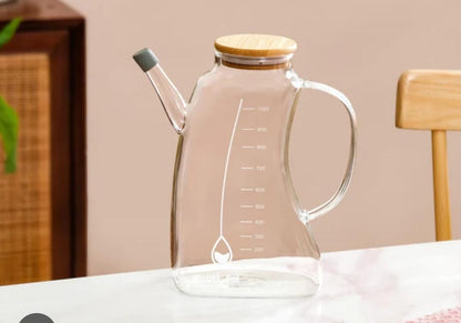 Premium Glass Oil Pot with Bamboo Lid and Easy-Pour Spout