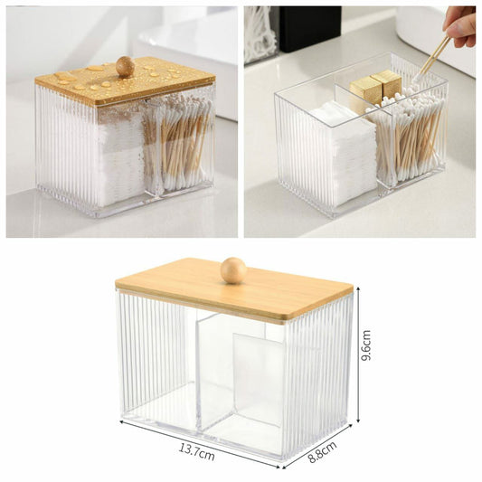 3-Compartment Acrylic Makeup Organizer with Bamboo Lid