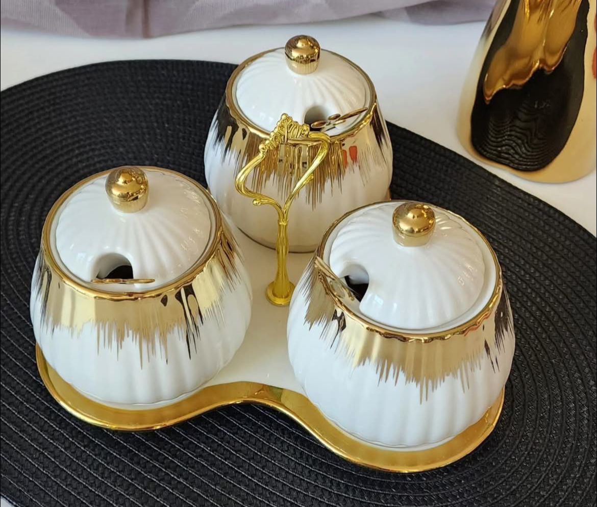 3-in-1 Ceramic Sugar Canisters with Triangle Stand