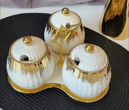 3-in-1 Ceramic Sugar Canisters with Triangle Stand