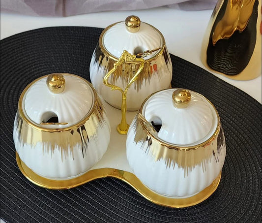 3-in-1 Ceramic Sugar Canisters with Triangle Stand