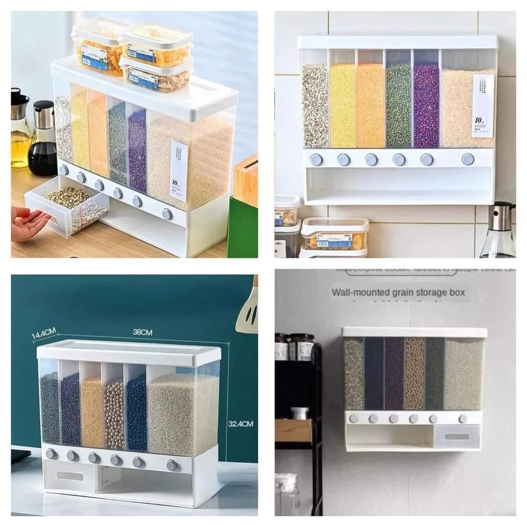 Partitioned Multifunctional Cereal and Rice Dispenser
