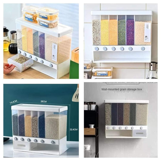 Partitioned Multifunctional Cereal and Rice Dispenser