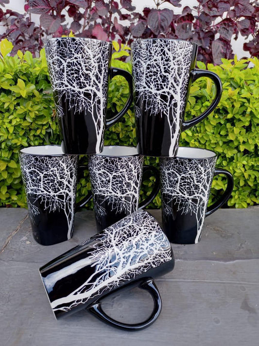 Set of 6 Black Tree Mugs