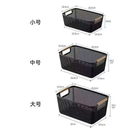 Mesh Plastic Storage Baskets with Bamboo Handles – 3pcs Set