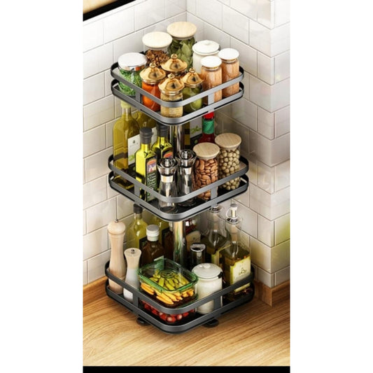 3-Tier Square Metallic Rotating Spice/Storage Rack