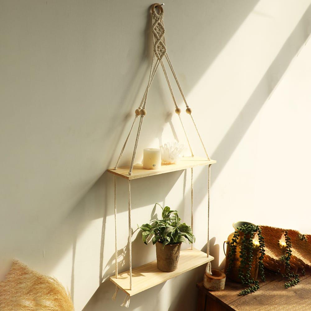 Macrame Hanging Floating Shelf Wall Decor – 2 Tier