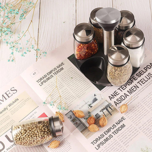 7pc 360° Rotating Spice Rack Organizer with Jars