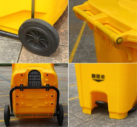 Big Yellow Dustbins with Wheels and Pedal