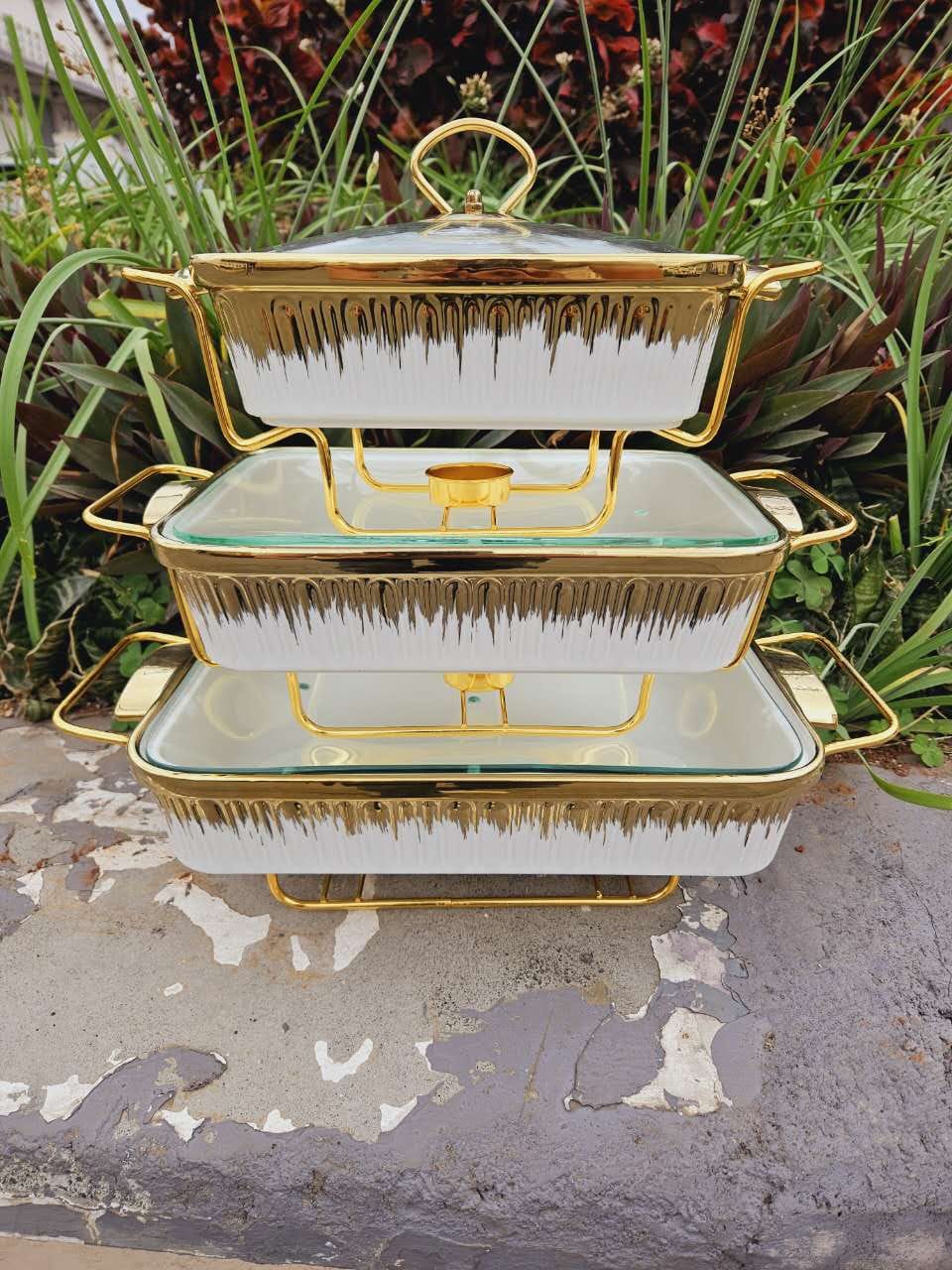 3-Piece Ceramic Chafing Dish Set