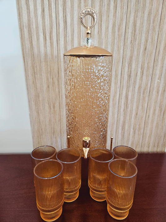 Crystal Gold Glass Juice Dispenser Set
