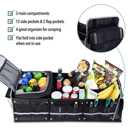 2-in-1 Collapsible Car Boot Organizer with Insulated Cooler Bag – 90cm