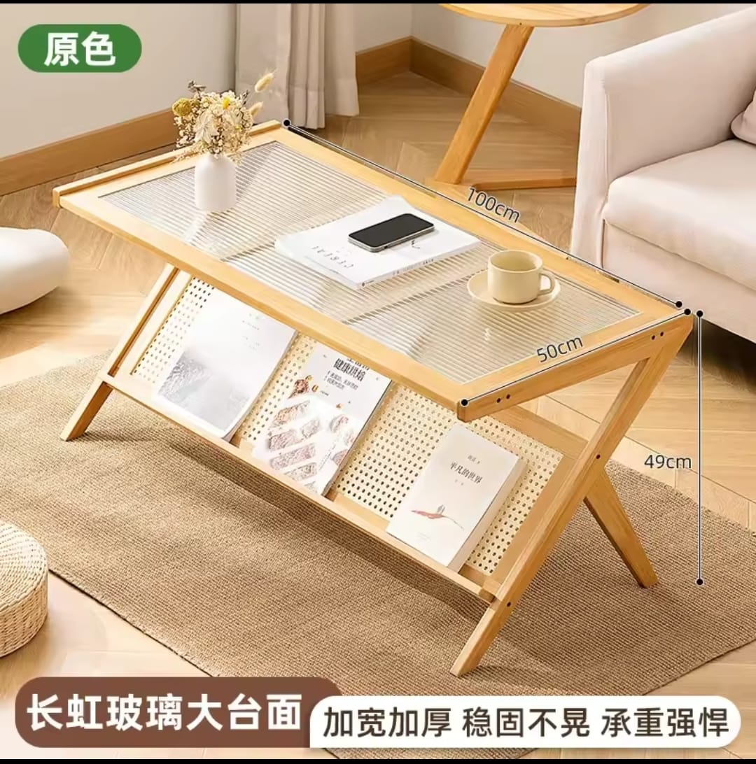 Rattan Coffee Table with Storage Shelf