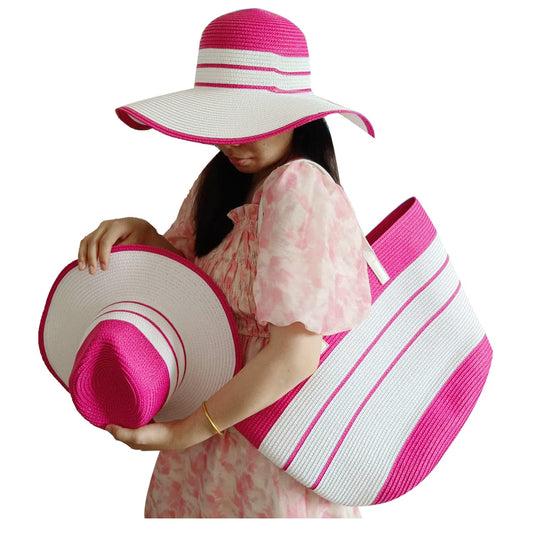 Summer Straw Woven Beach Bag and Hat Set