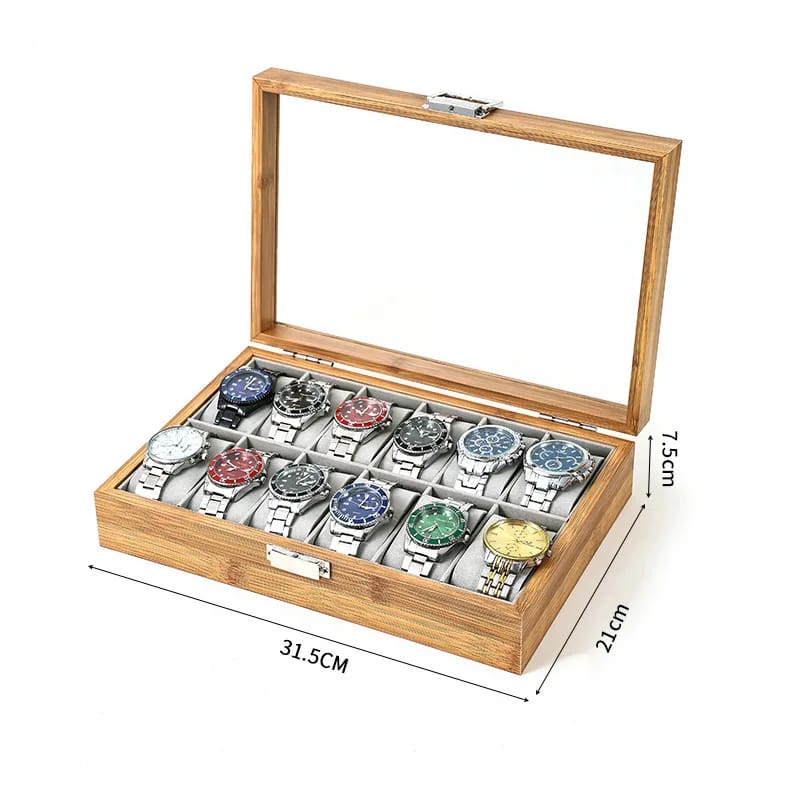 12-Slot Wooden Watch Organizer