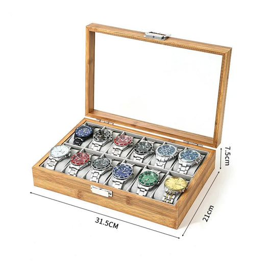 12-Slot Wooden Watch Organizer