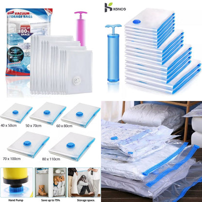 5-Piece Vacuum Compression Storage Bags + Pump Space-Saving