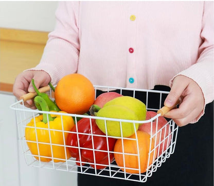 Multipurpose Metal Mesh Basket with Wooden Handle