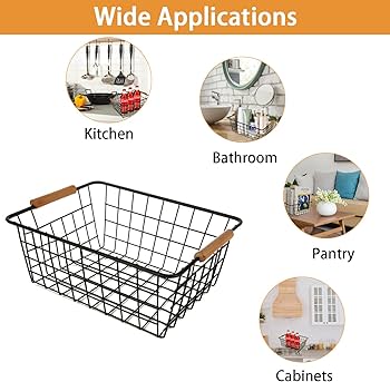 Multipurpose Metal Mesh Basket with Wooden Handle