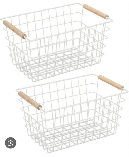 Multipurpose Metal Mesh Basket with Wooden Handle