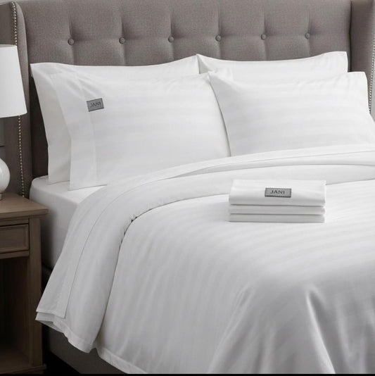 Super King Size White Striped Bedsheet Set (9×10)