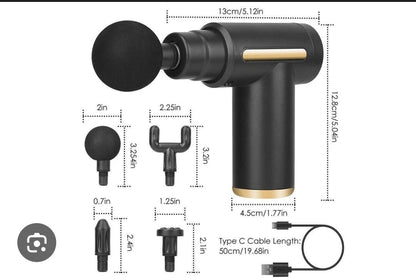 Massage Gun – 6 Speeds, 4 Heads, Rechargeable