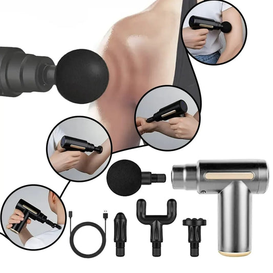 Massage Gun – 6 Speeds, 4 Heads, Rechargeable