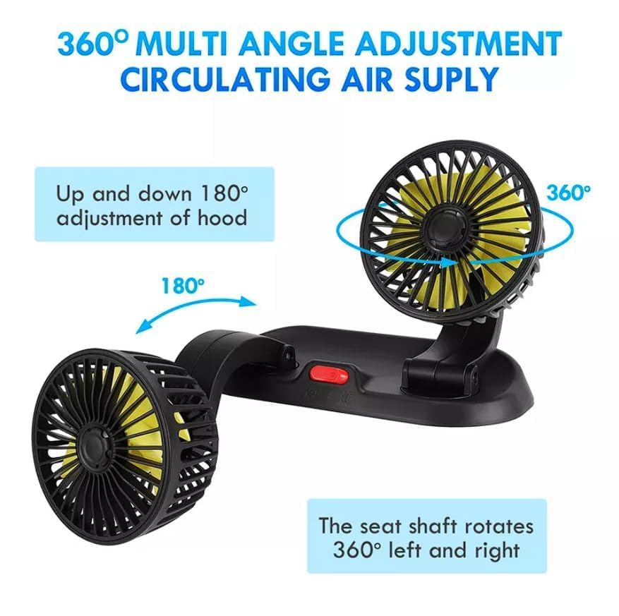 2-Speed Double-Headed Vehicle Fan – Car Cigar Lighter DC Powered