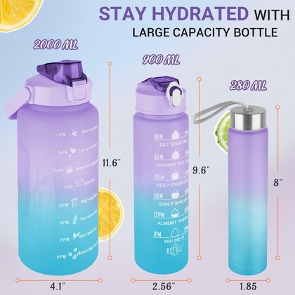 3-in-1 Motivation Water Bottle – 2L, 900ml, 300ml