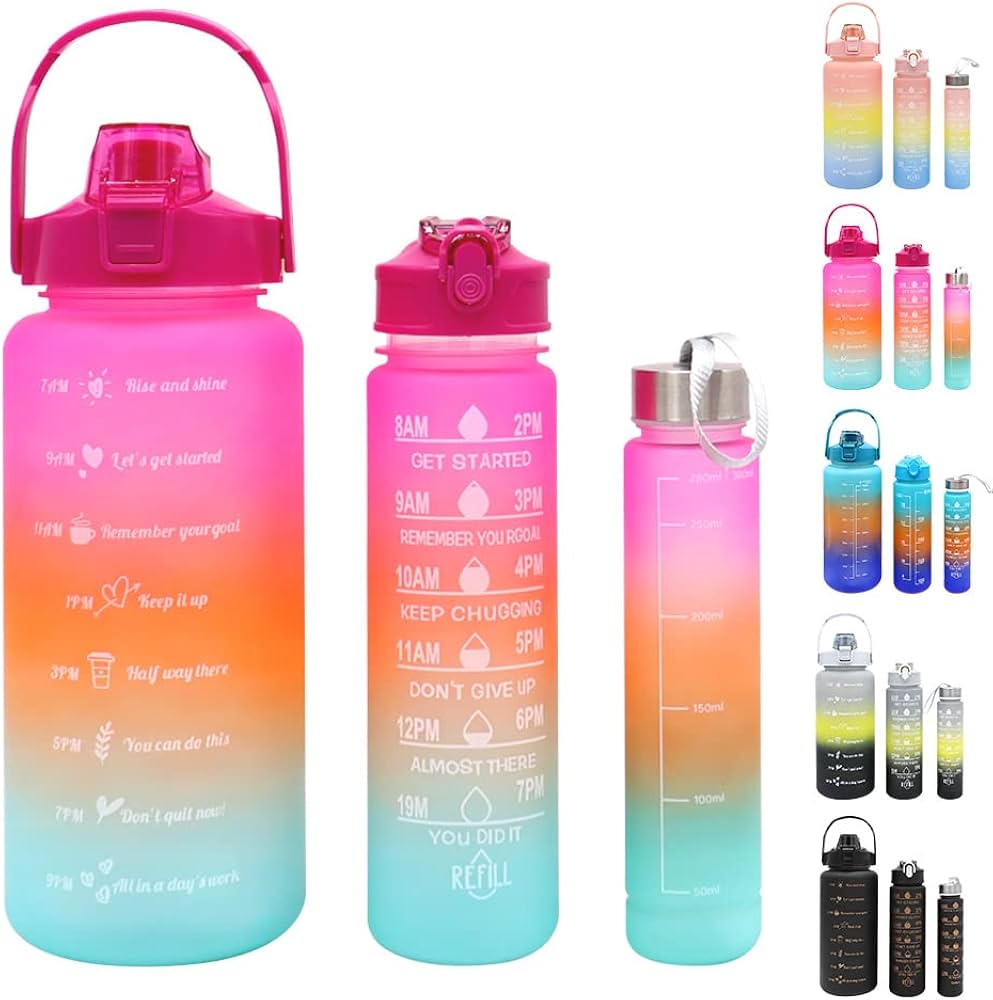 3-in-1 Motivation Water Bottle – 2L, 900ml, 300ml
