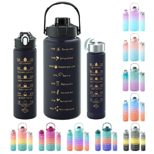3-in-1 Motivation Water Bottle – 2L, 900ml, 300ml
