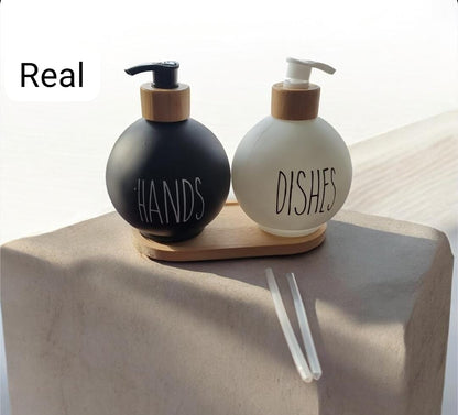 3-in-1 Refillable Ceramic Soap & Lotion Bottle Set with Bamboo Base – 500ml